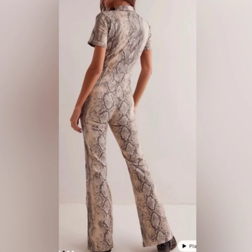 We The Free Neutral Snake Print Short Sleeve Jumpsuit